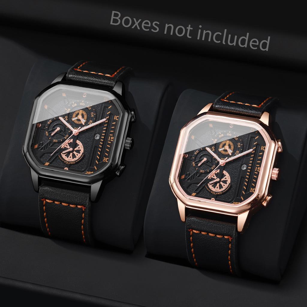 2PCS/Set Men Business Watches Fashion Square Quartz Watch With Calendar for Mens Clock Reloj Hombre