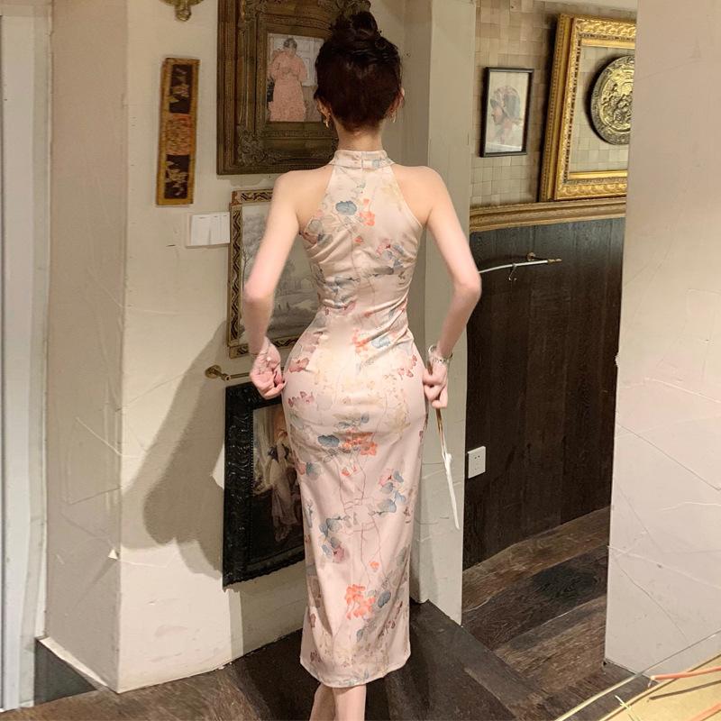 Женское темпераментное ретро улучшенное чонсам разрезное облегающее платье