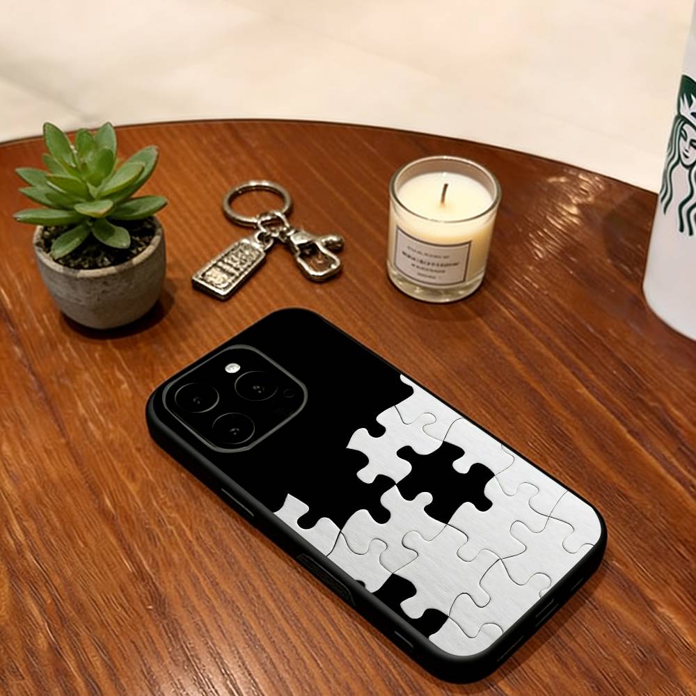 Puzzle piece Phone Case For iPhone 17,16,15,14,13,12,11 Plus,Pro Max,XS,Soft Silicone Black Cover