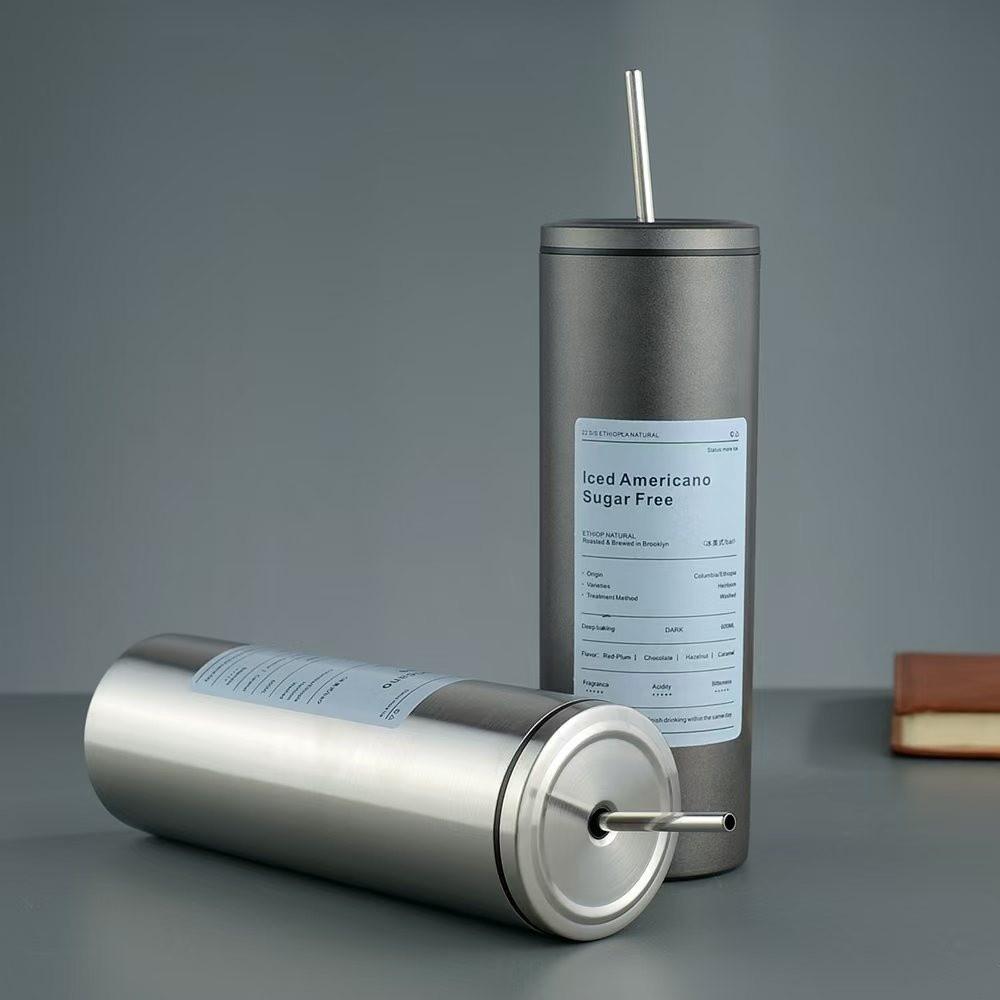 Portable Coffee Cup 600ml Vacuum Flask Creative Straw Water Cup  Home Office Use