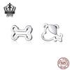 Sterling Silver Puppy and Bone Openwork Stud Earrings - S925 Fashion Jewelry