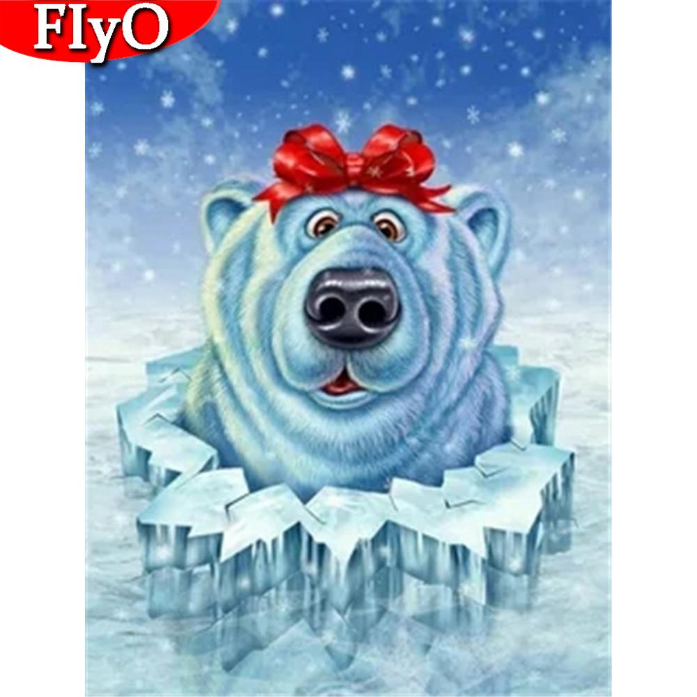 Полная квадратная круглая алмазная живопись Зимняя Алмазная вышивка Медведь Мозаика Животный Декор для дома Рождественский подарок