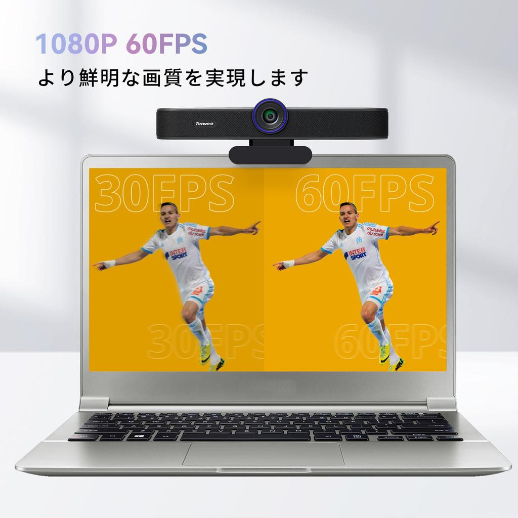 Tenveo Web Conference Camera 60fps Microphone and Speaker HD1080P PC USB Wide Angle Noise Reduction and Echo Cancellation Automatic Light Correction