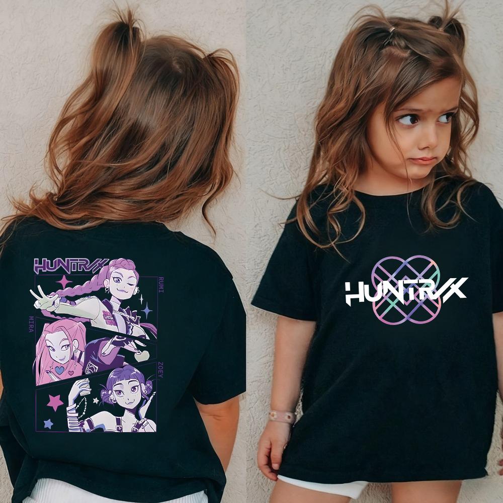 Детская футболка Kpop Охотники на демонов с коротким рукавом Saja Мальчики Kdis Футболка Милые Kpop Охотники на демонов Harajuku Футболка для мальчиков и девочек