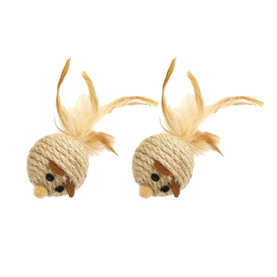 Natural Sisal Toy for Cats Handwoven Sisal Balls Mice Toys with Feather/Bell Interactive Cat Scratcher Chew Toy for Kitten Kicker