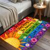 2D Flat Printing, Rainbow Floral Inspirational Slogan Indoor Floor Mat, Colorful Fleece Carpet, Fun Washable Non-Slip Bottom, Indoor/Outdoor Use, Holi
