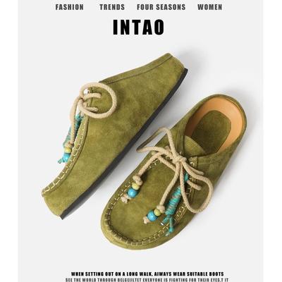 Ретро и литературные корейские шнурованные крутые тапочки 2025 лето новые универсальные крутые тапочки универсальные крутые тапочки на толстой подошве