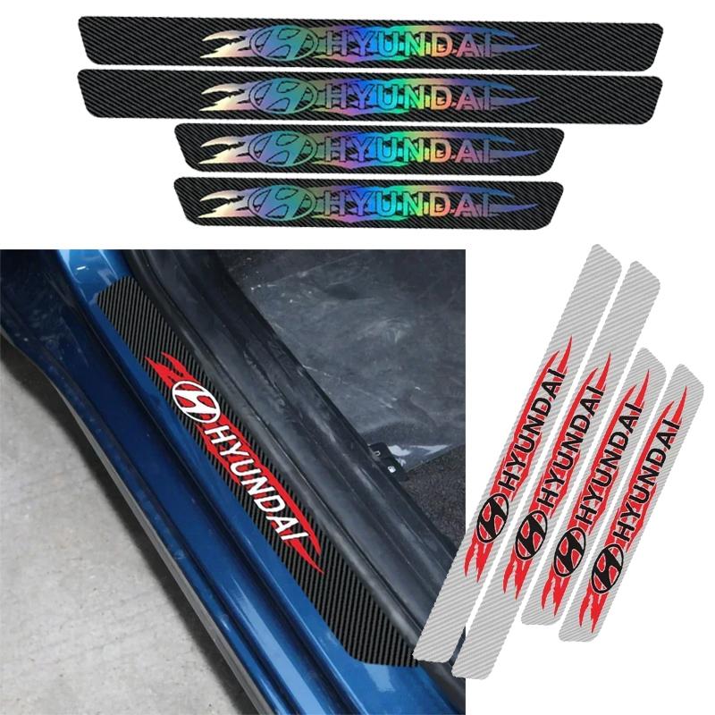 Car Decoration Front Rear Door Threshold Stickers for Hyundai Santa Tiburon IX35 Verna Accent Tucson Kona Elantra Sonata Azera E5