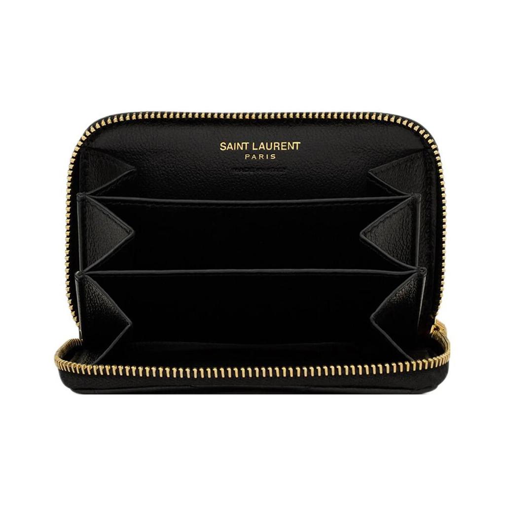 Saint Laurent Черный кошелек YSL на молнии из кожи ягненка для женщин