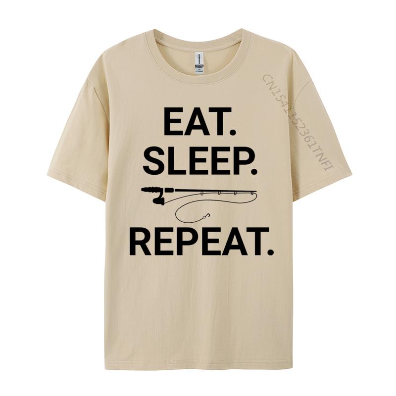 Eat Sleep Fish Repeat Tshirt Top Tshirts Short Sleeve Leisure Plain Men Tops Shirt Premium Cotton 3D Printing