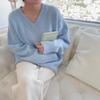 New Mohair Gentle Jumper Sweater Woman Japanese Blue V-neck Pullover Loose Lazy Autumn Winter Outer Wear Thickened Sweater Tops