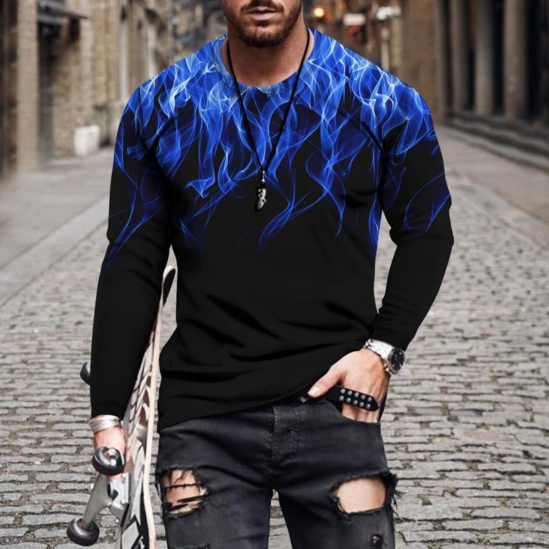 European and American Autumn New Men's Printed Simple and Fashionable Men's Long Sleeved T-shirt
