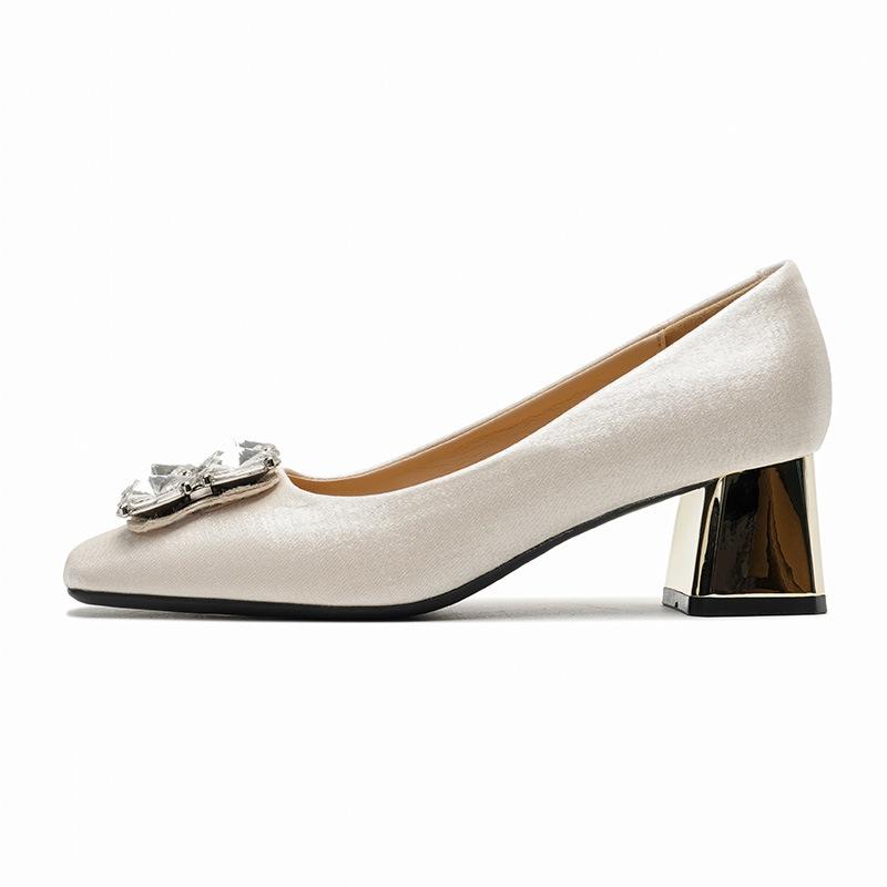 Маленькие корейские атласные туфли квадратной формы, женские осенние новые женские туфли на высоком каблуке со стразами