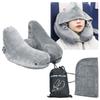 Compact, Inflatable Hooded Neck Pillow for Lumbar Support, Perfect for Naps, Travel, Airplanes, Bullet Trains, and Cars (Pearl Gray)