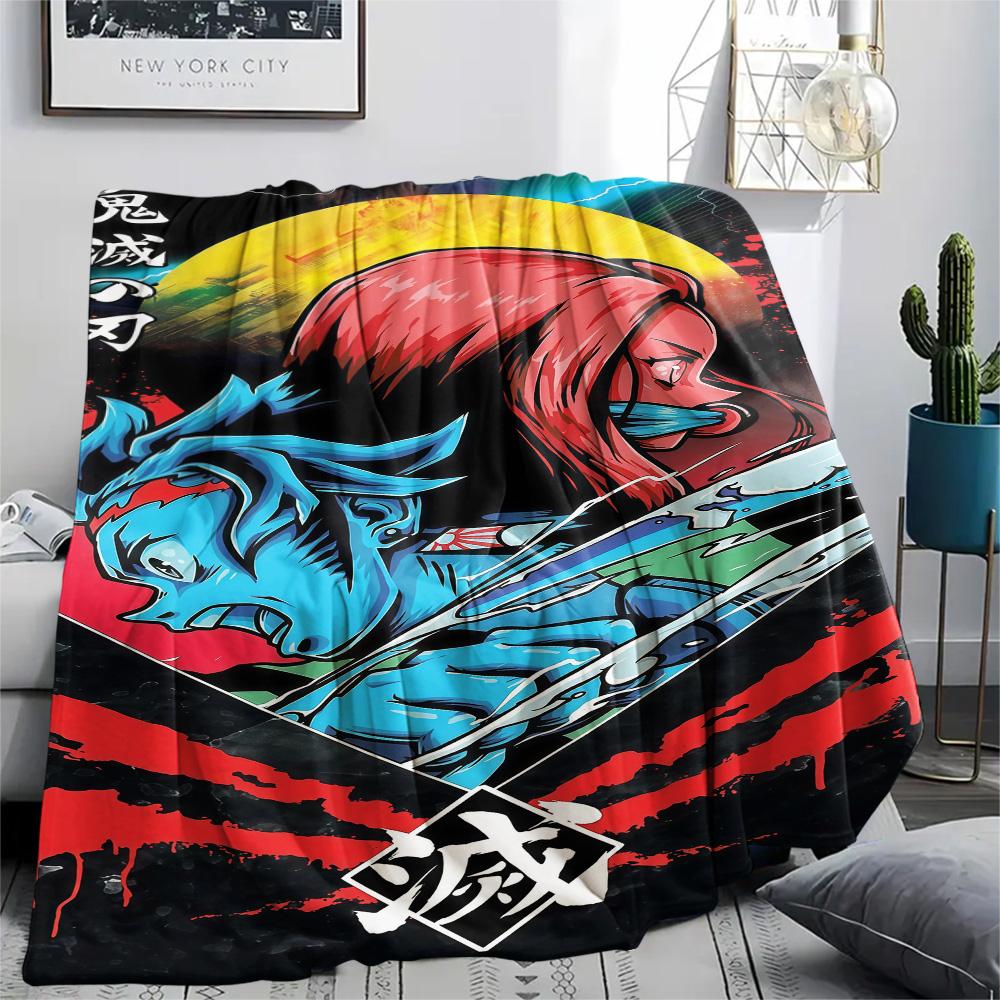 1PC Demon Slayer Patterned Flannel Blanket Suitable For All Seasons For Home Decor Warmth And Comfort Gifts Holiday Present