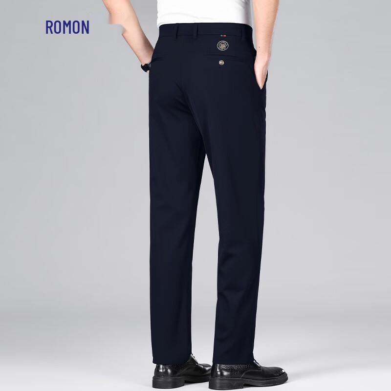 Romon Men's Lightweight Four-Way Stretch Straight-Leg Business Casual Trousers