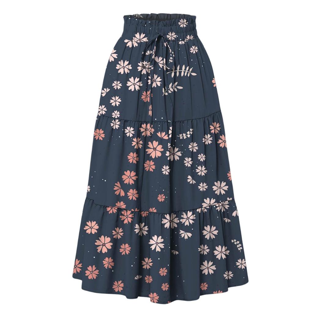 Женская модная юбка свободного покроя с цветочным принтом и эластичным поясом без карманов