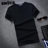 Мужская модная хлопковая мужская футболка с коротким рукавом, летняя однотонная, с V-образным вырезом