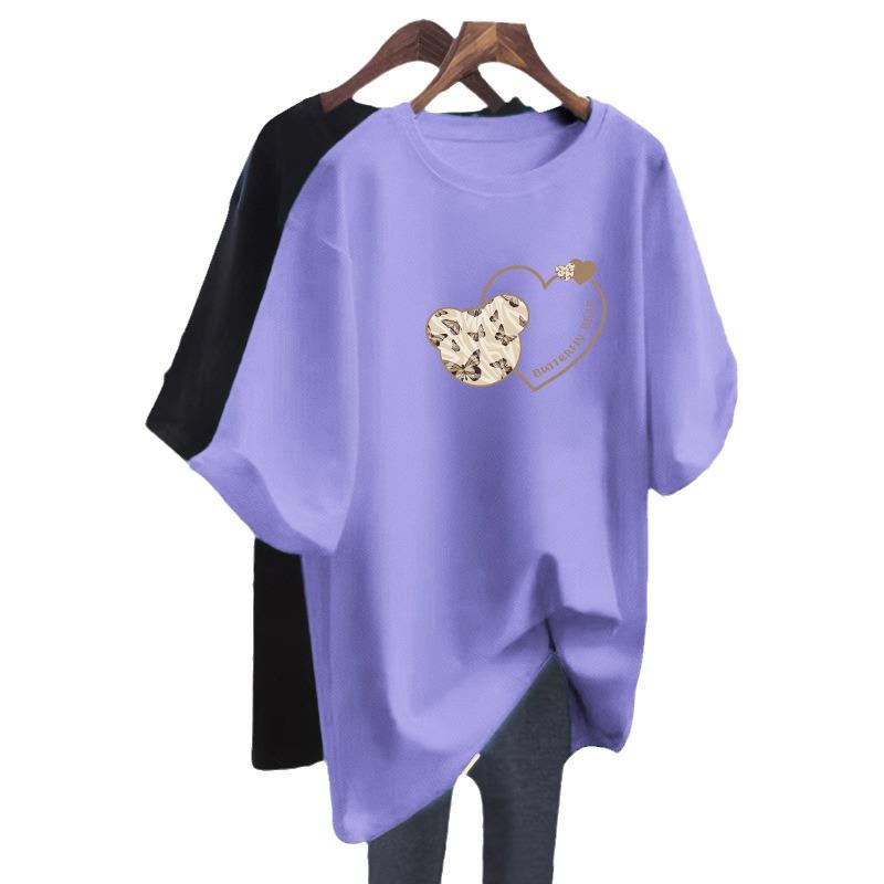 2024 Плюс Размер Женская Чистый Хлопок Прикрывающая Бедра Свободная Футболка Средней Длины