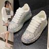 Туфли на платформе McQueen, полностью украшенные бриллиантами, маленькие белые туфли женские, со стразами, жареная улица, досуг, спорт, папины кроссовки женские