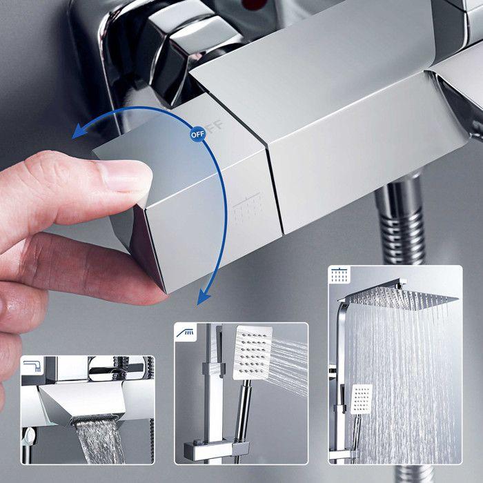 Colonne de douche - Mitigeur thermostatique - Pomme haute 30x20 cm - Chrome - Baignoire/Salle de bain