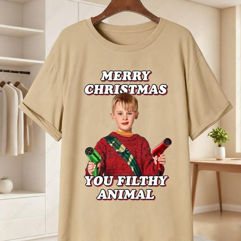 Home Alone Movie Cotton Unisexs TShirt Funny Kevin McCallister Gang Facepalm Print Tees Christmas Short Sleeve Casual Shirts