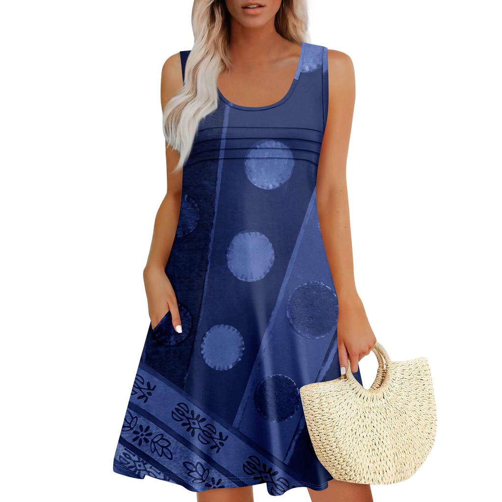 Womens Summer Dresses Loose  Sleeveless Sundresses Dress With Pockets
