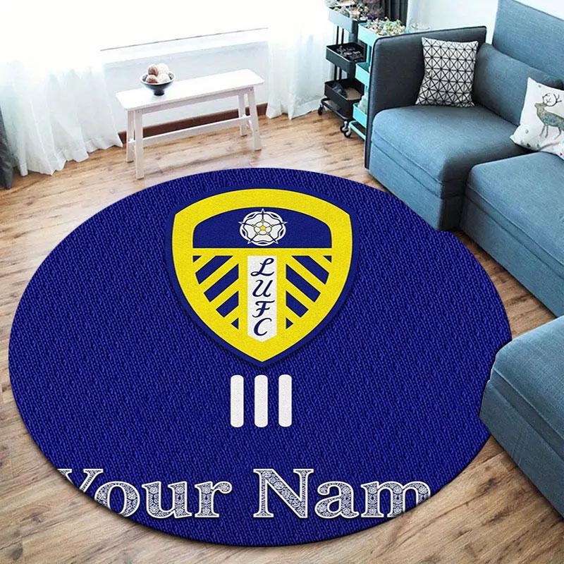 Круглый ковер с индивидуальным именем Leeds United, Ковер для гостиной, спальни, дивана, игровой комнаты, Нескользящий коврик для пола