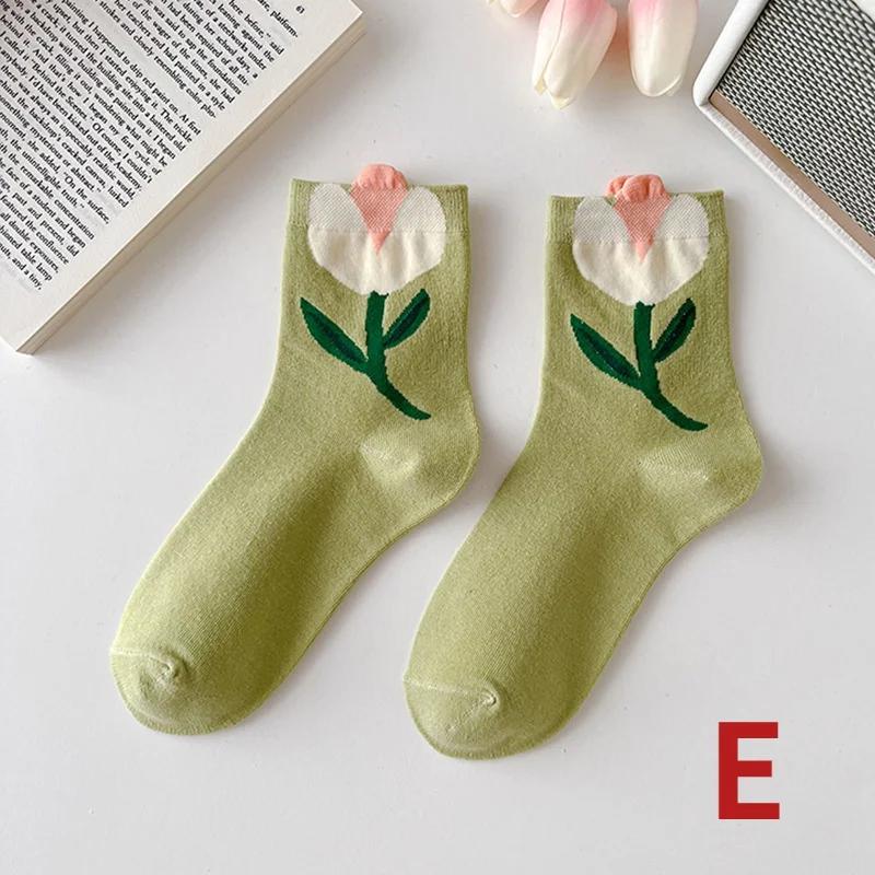 1 пара женских носков в японском корейском стиле с рисунком цветов ярких цветов Harajuku Kawaii носки средней длины дышащие повседневные короткие носки