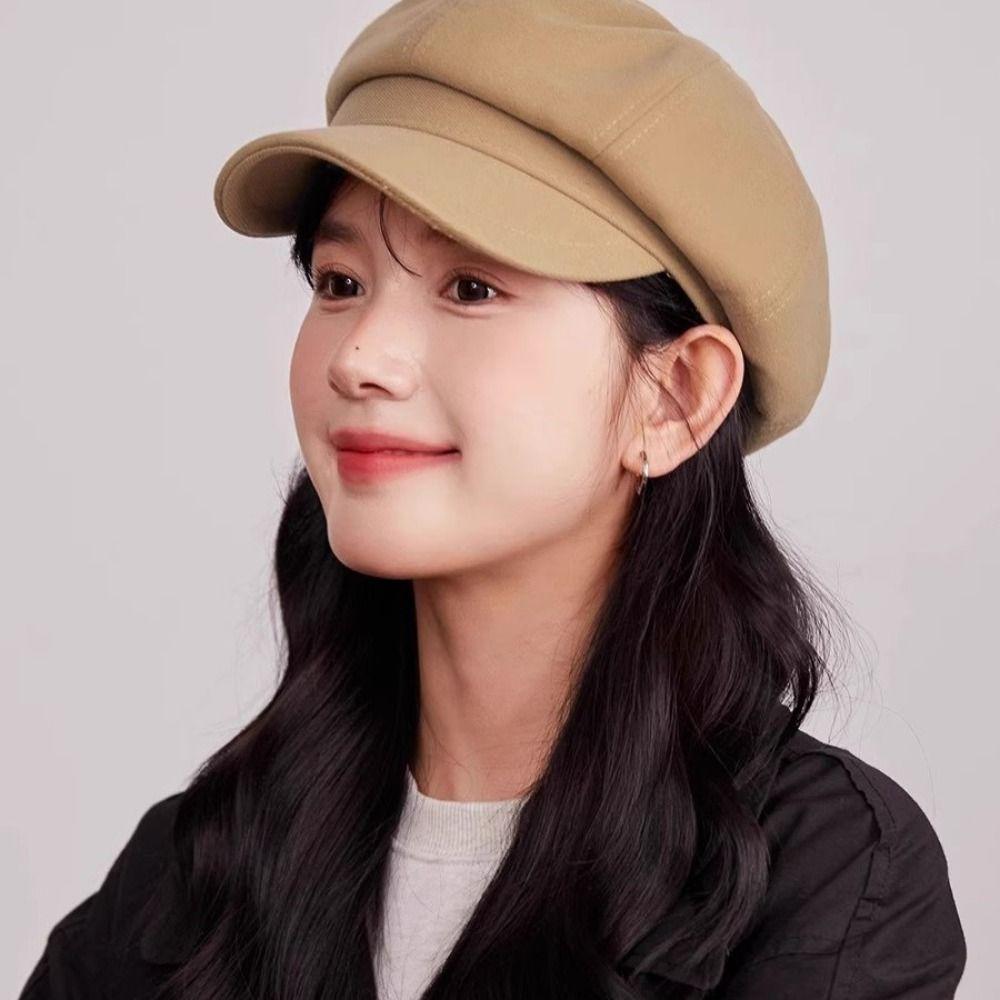Solid Color Retro Berets Hat Duck Tongue Painter Cap Fashion Vintage Newsboy Cap Girls