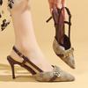 Luxury Chain Decor High Heels Sandals Women Summer Sexy Pointed Thin Heel Party Shoes Woman Fashion Embroidered Slingback Pumps
