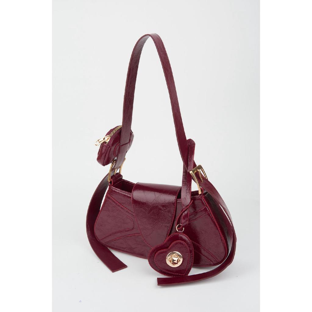 Женский бордовый кошелек-багет из искусственной кожи с застежкой на руку и сумка через плечо