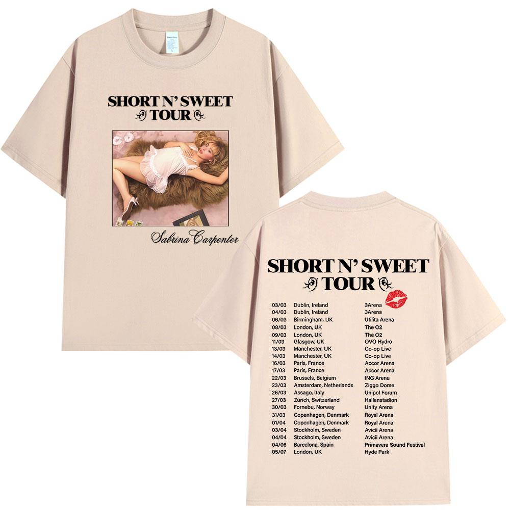 Сабрина Карпентер Short N Sweet Tour 2025 Футболка Подарок для фанатов Унисекс Женская одежда Харадзюку Эстетичные Футболки Хлопковая Свободная Футболка