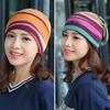 Women Stretchy Striped Turban Head Wrap Band Chemo Hat Bandana Pleated Cap