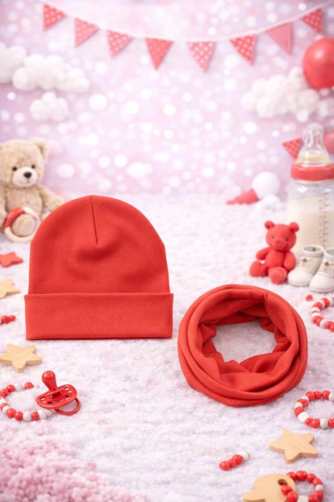 Hat + Scarf Set 110-122 Children' Set 52/56 Spring Red