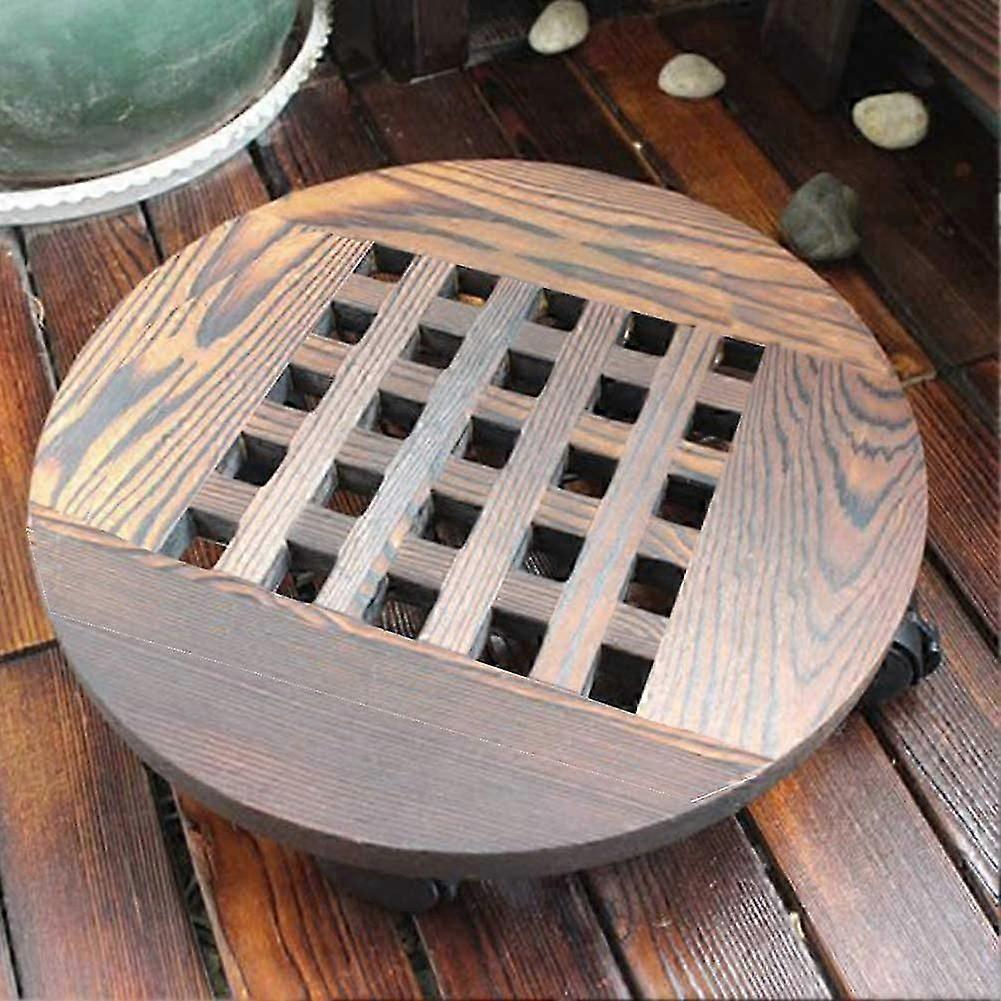Wooden Planter Caddy Potted Plant Stand with Wheels,Rolling Round Flower Pot Base Roller Tray Planter Cart,30cm