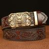 New Men's Embossed Dragon Head Genuine Leather Belt with Automatic Buckle