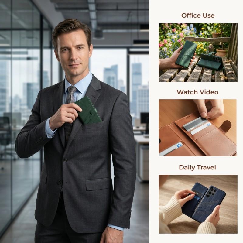 360°Full Protection PU Leather Wallet Card Slot Bracket Phone Case For Samsung S26 S24 S23 S22 S25 Ultra Plus FE A57 A56 A37 A36