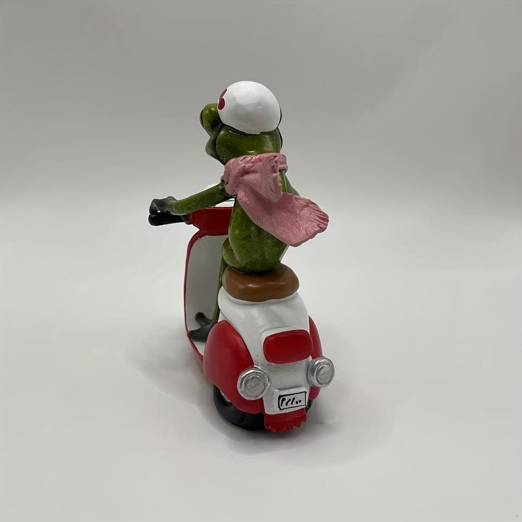 1pc Funny Motorcycle Frog Decor , Riding Red Scooter-like Motorcycle, with Helmet, Green Frog Decoration for Home, Office, Party