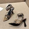 Fashion New Sexy Leopard Print Pointed Toe Slingback Sandals Women Summer Open Toe Buckle Strap Gladiator High Heels Party Dress Shoes
