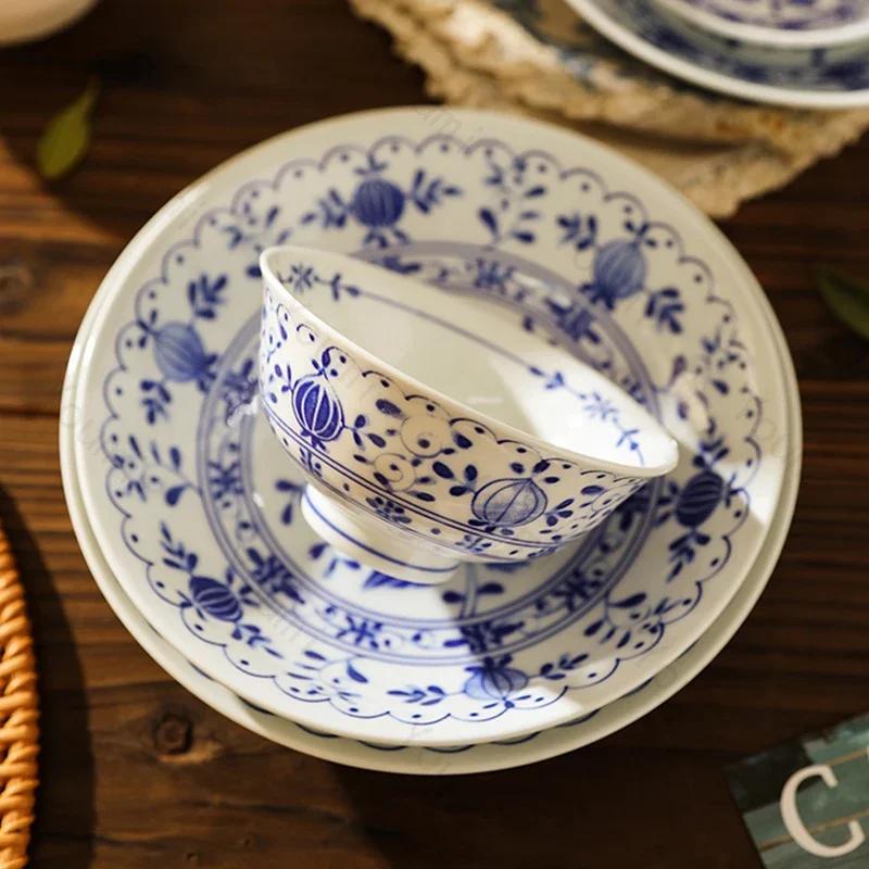 Керамические тарелки в стиле ретро в китайском стиле, элитный ресторан, десерт, салатник, домашняя вкусная посуда, миски для рамэна, изысканная столовая посуда