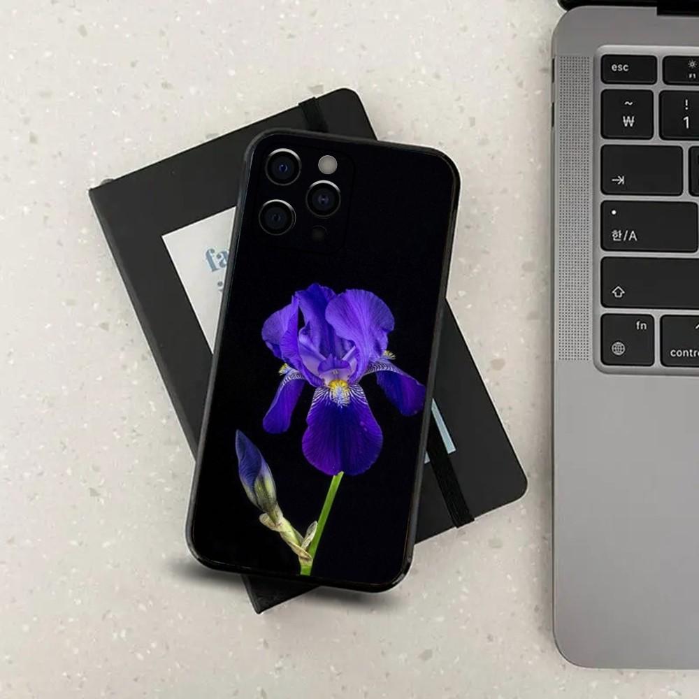 Ароматный чехол с ирисами для Apple iPhone 15,14,13,12,11,Pro,X,XS,Max,XR,Plus,Mini Мягкий черный чехол