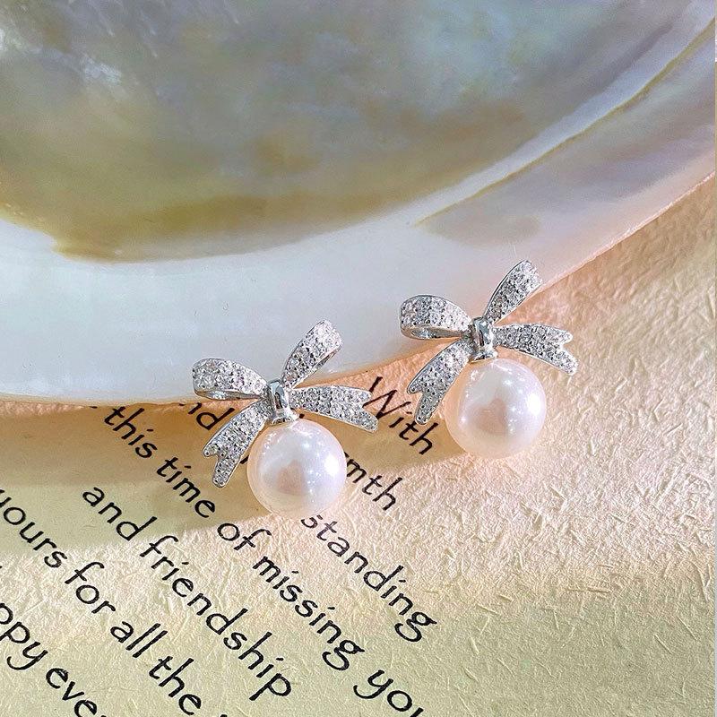 Серьги с жемчугом в виде банта, французские легкие, роскошные, изысканные, темпераментные серьги, высококачественные женские серьги