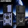 KEYSION Shockproof Armor Case for Motorola MOTO G86 5G Slide Camera Lens Protection Ring Stand Phone Back Cover for MOTO G56 5G