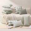 Polyester-cotton Canvas Casual Plaid Striped Bean Green Series Pillowcase Living Room Sofa Splicing Simple Pillowcase