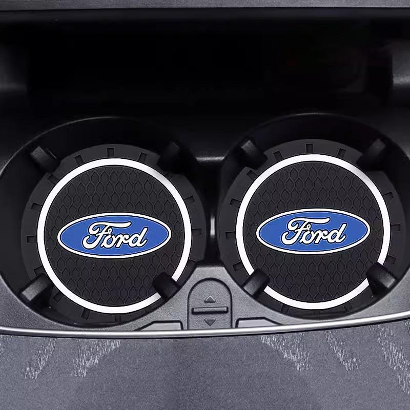 WGL2 2Pc High Quality Car Coaster Water Cup Slots Non-Slip Pad Fit For Ford Fiesta C-Max Kuga Ranger Raptor KA Fusion ST Transit Edge