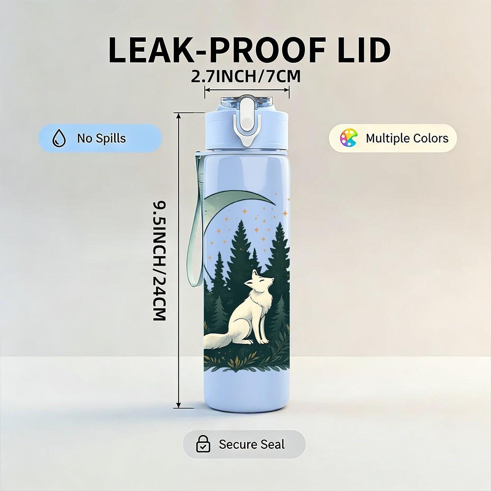 1PC Moon Forest Wolf Silhouette 750ml Color Plastic Sports Water Bottle Leakproof Flip Straw Lid Suitable for Sports Office Home Use