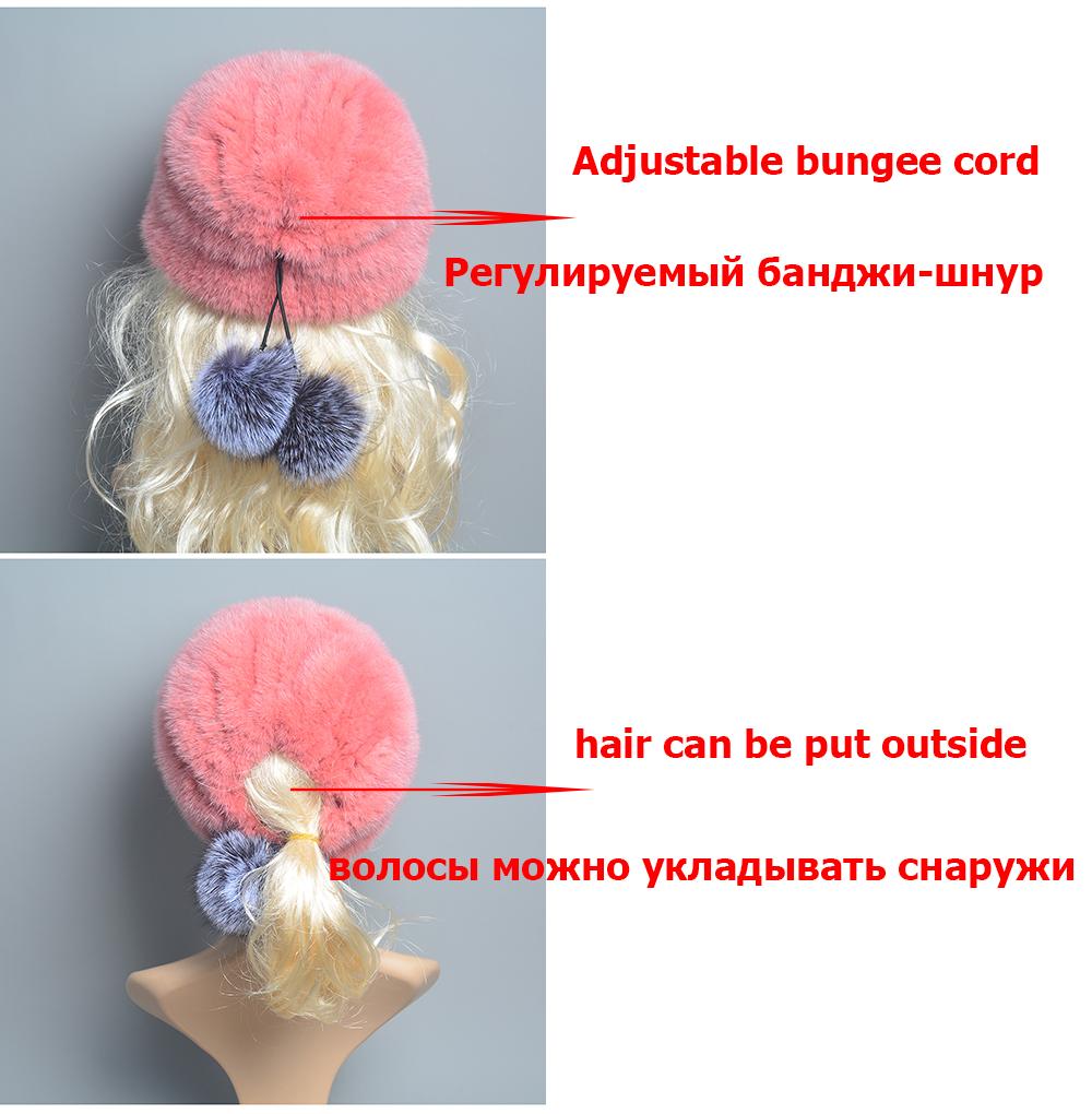 Natural Mink Fur Hat for Women New Winter Warm Hats with Balls Luxury Lady Knitted Stretch Real Mink Fur Christmas Hat