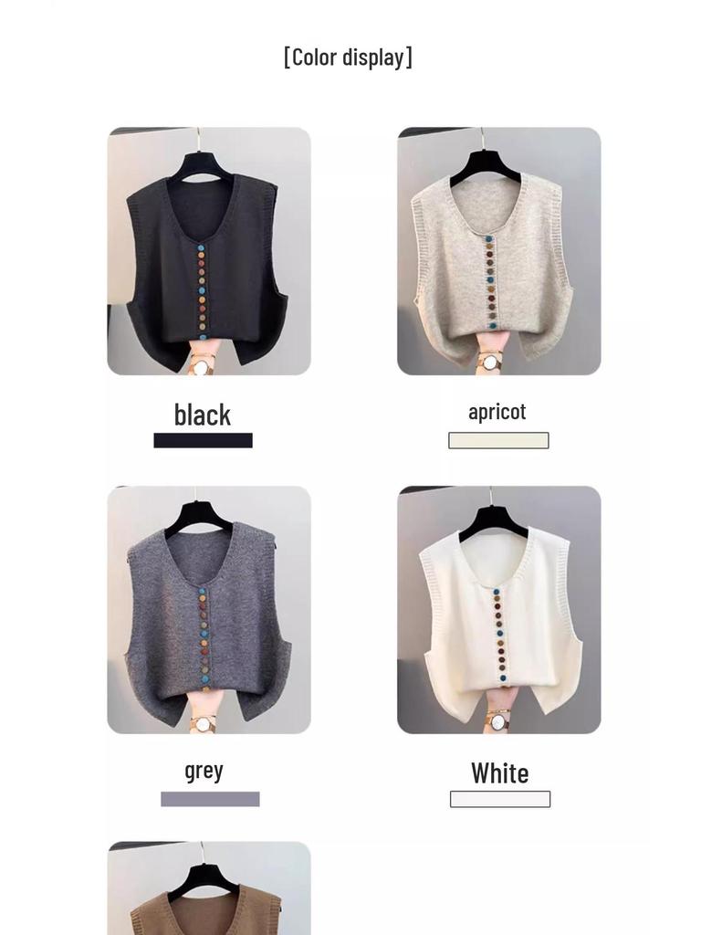 Женский вязаный кардиган-жилет с V-образным вырезом 2025 - Без рукавов, Свободный крой для весны и осени