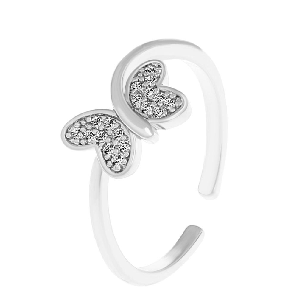 Elegant Geometric Butterfly Ring with Zircon Inlay - Adjustable Double-Layer Design for Women